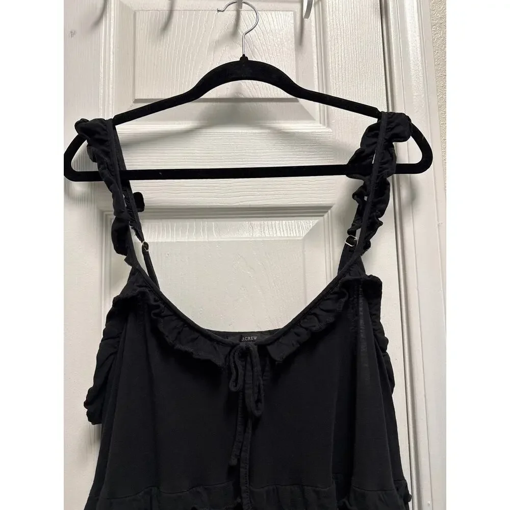 J. Crew Classic Minimalist Black Cotton Ruffle Tiered Mid Dress Size XL